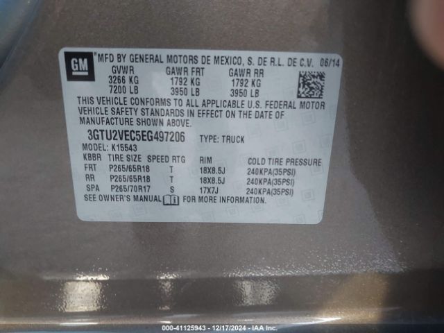 3GTU2VEC5EG497206 GMC Sierra 1500 Slt