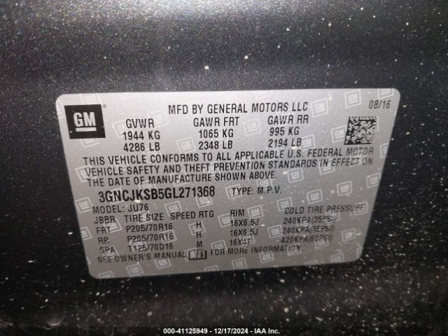 3GNCJKSB5GL271368 Chevrolet Trax 1ls