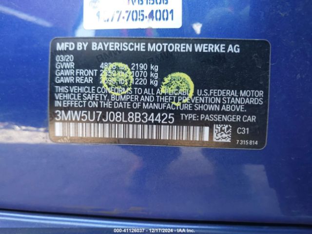 3MW5U7J08L8B34425 BMW 3 Series M340i