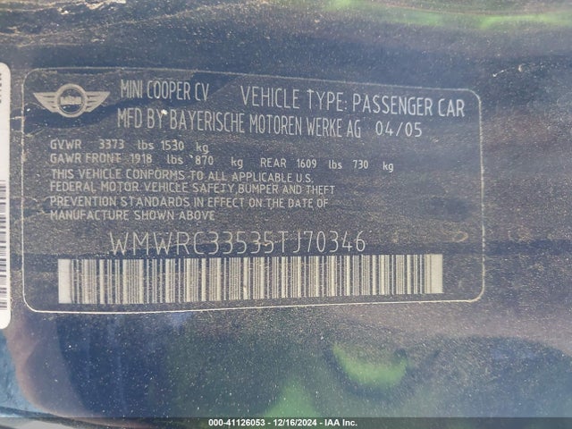 2005 MINI COOPER WMWRC33535TJ70346 Photo 8