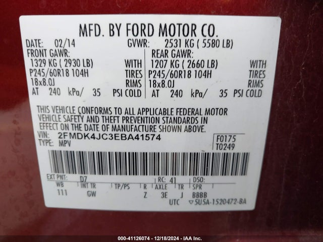 Ford EDGE SEL 2014 2FMDK4JC3EBA41574 Image 9