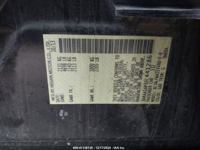 1N4AA5AP3EC441286 Nissan Maxima 3.5 Sv