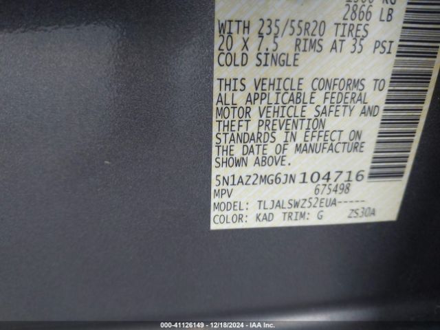 5N1AZ2MG6JN104716 Nissan Murano Platinum