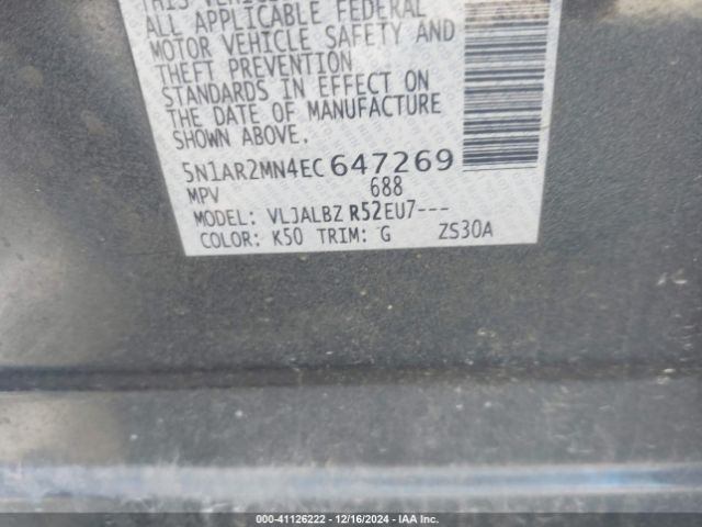 5N1AR2MN4EC647269 Nissan Pathfinder S