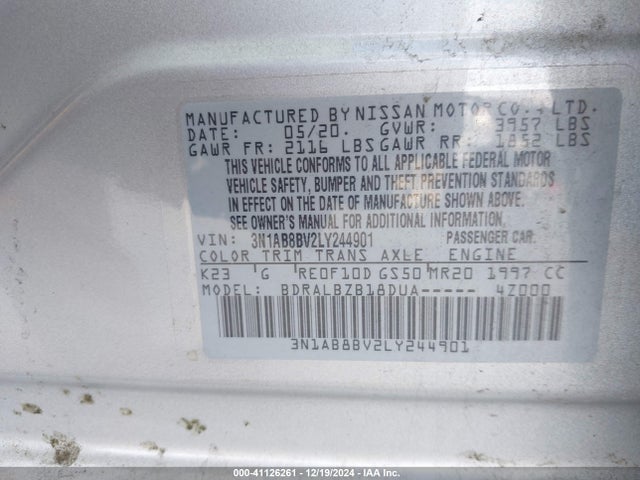 Nissan SENTRA S 2020 3N1AB8BV2LY244901 Image 9