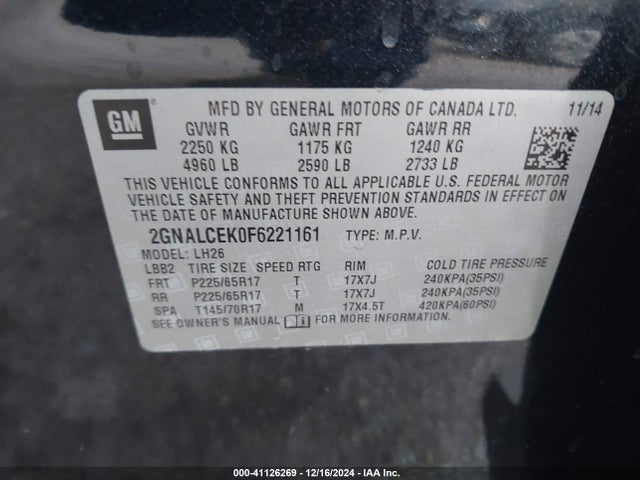 2GNALCEK0F6221161 Chevrolet Equinox 2lt