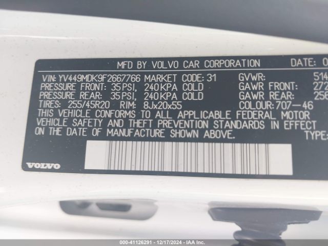 YV449MDK9F2667766 Volvo Xc60 T6