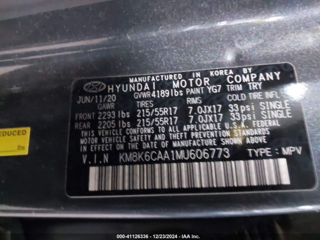 KM8K6CAA1MU606773 Hyundai Kona Sel Plus