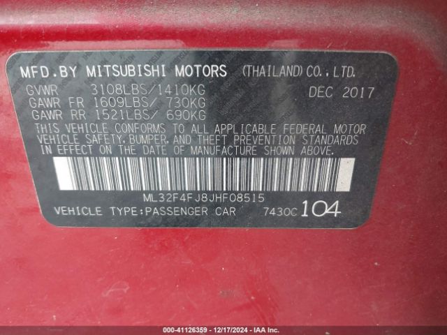 ML32F4FJ8JHF08515 Mitsubishi Mirage G4 Se