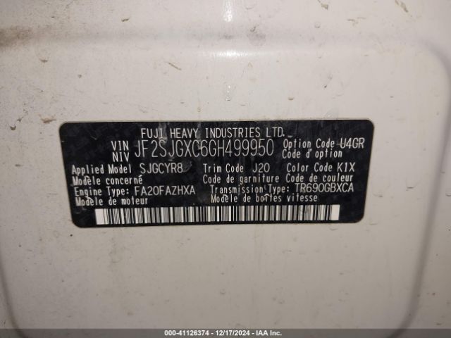 JF2SJGXC6GH499950 Subaru Forester 2.0xt Touring