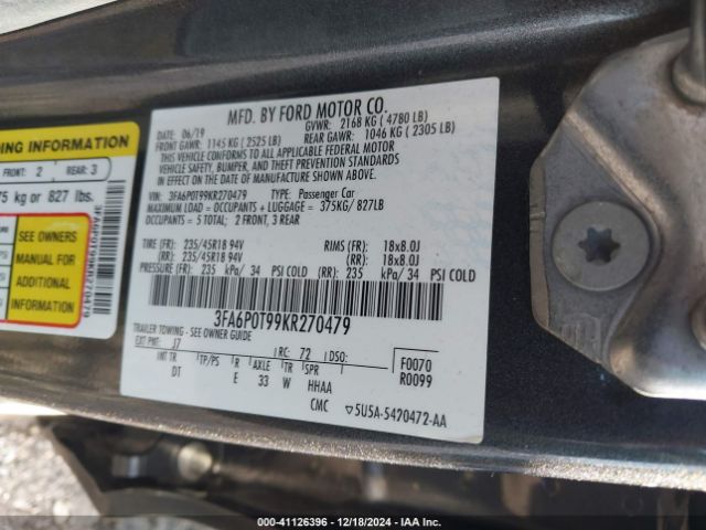 3FA6P0T99KR270479 Ford FUSION SE