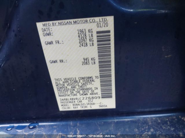 1N4BL4BV4LC226809 Nissan Altima S Fwd