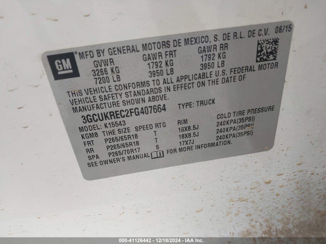 Chevrolet Silverado 1500 2lt 2015 3GCUKREC2FG407664 Image 9