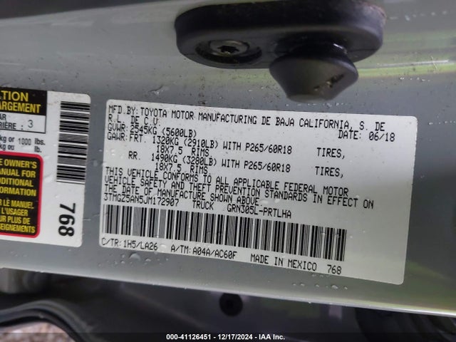 3TMGZ5AN5JM172907 Toyota Tacoma Limited