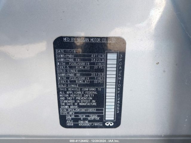 3PCAJ5M10KF128552 Infiniti Qx50 Essential