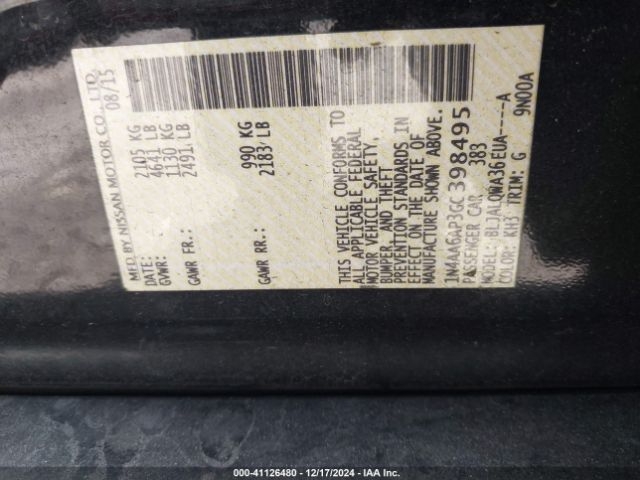 1N4AA6AP3GC398495 Nissan Maxima 3.5 S