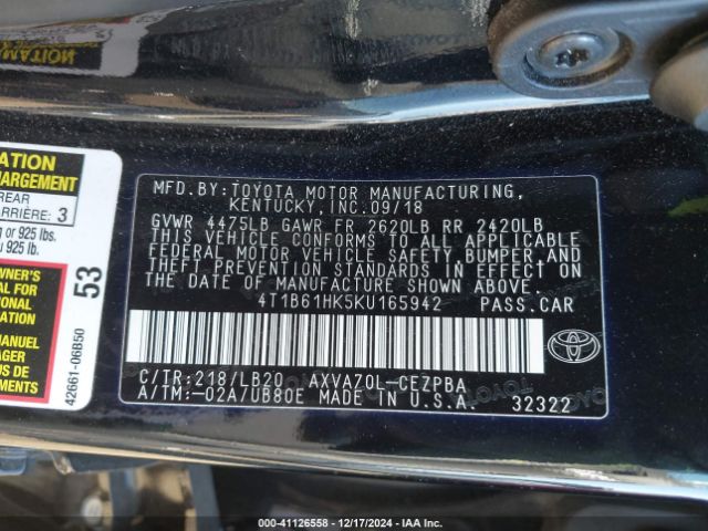 4T1B61HK5KU165942 Toyota CAMRY XSE