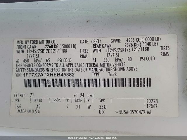 1FT7X2ATXHEB45382 Ford F-250 Xl