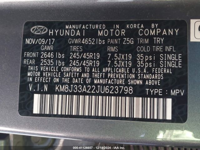 KM8J33A22JU623798 Hyundai Tucson Value