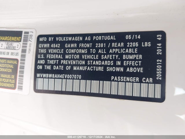 WVWBW8AH4EV007070 Volkswagen Eos Sport