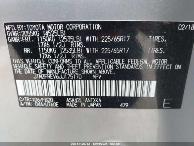 JTMZFREV6JJ175170 Toyota RAV4 LE