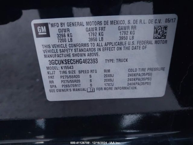 3GCUKSEC5HG462393 Chevrolet Silverado 1500 2lz