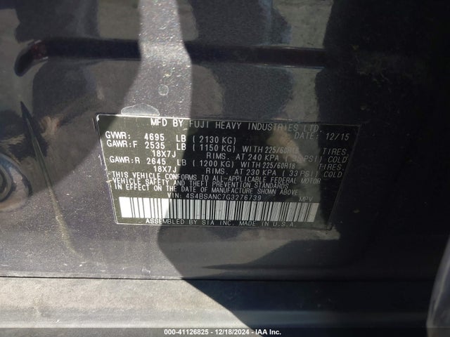 Subaru Outback 2.5i Limited 2016 4S4BSANC7G3276739 Image 9