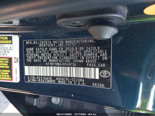 Toyota CAMRY SE 2018 4T1B11HK4JU549756 Image 9