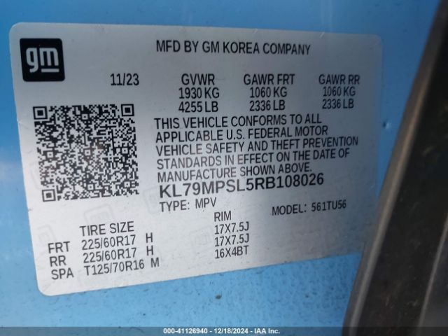 KL79MPSL5RB108026 Chevrolet Trailblazer Fwd Lt