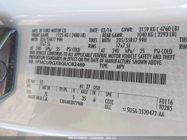 1FMCU9GX8GUC82489 Ford ESCAPE SE