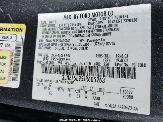 3LN6L5E95JR605263 Lincoln Mkz Reserve