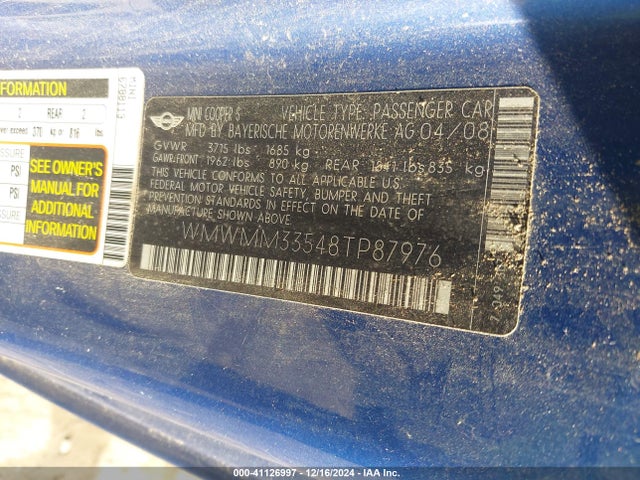 2008 MINI COOPER S CLUBMAN WMWMM33548TP87976 Photo 8