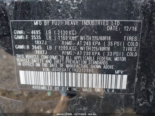 4S4BSATC1H3312980 Subaru Outback 2.5i Touring