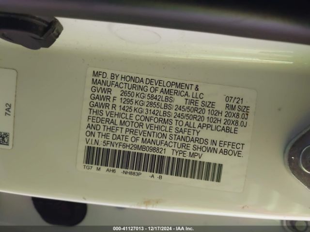 5FNYF6H29MB098821 Honda Pilot Awd Special Edition