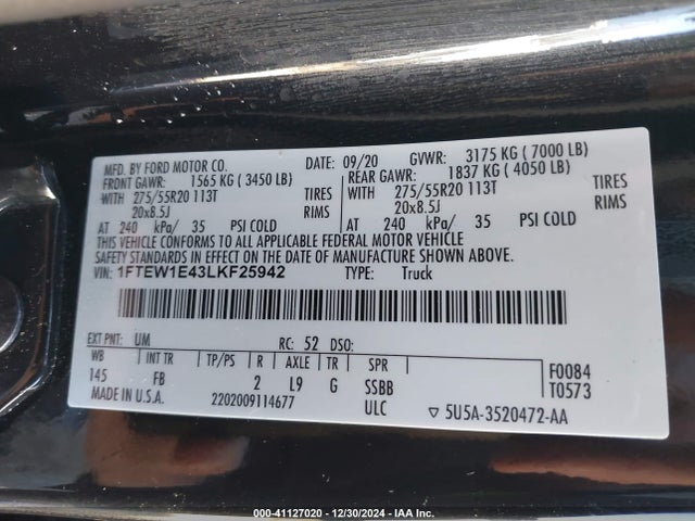 1FTEW1E43LKF25942 Ford F-150 Xlt