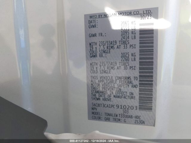 5N1BT3CA1PC910203 Nissan Rogue Sl Fwd