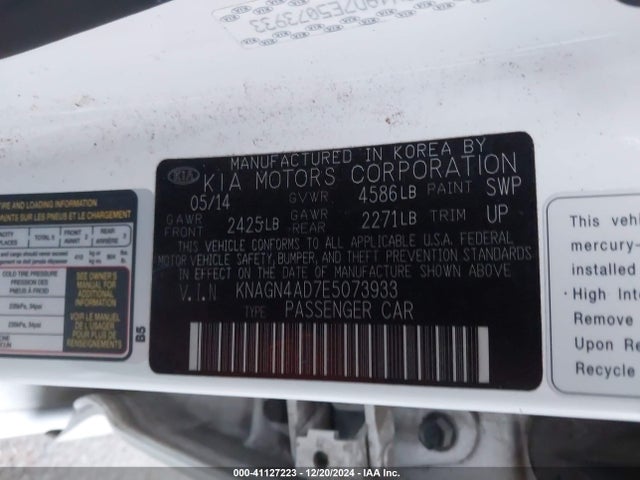 KIA Optima Hybrid Ex 2014 KNAGN4AD7E5073933 Image 9