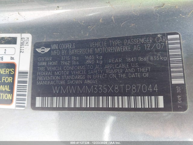 2008 MINI COOPER WMWMM335X8TP87044 Photo 8