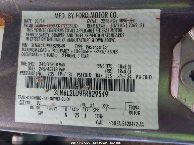 3LN6L2LU9ER829549 Lincoln MKZ HYBRID