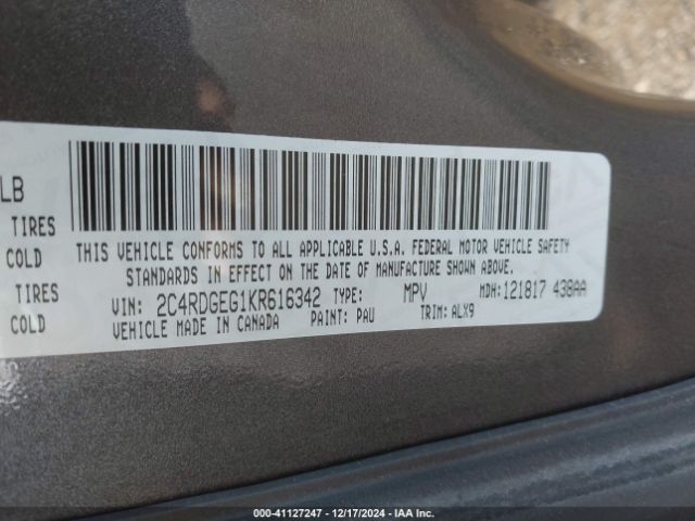 2C4RDGEG1KR616342 Dodge Grand Caravan Gt