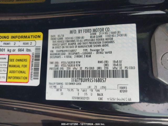 1FATP8UH9J5168057 Ford Mustang Ecoboost Premium