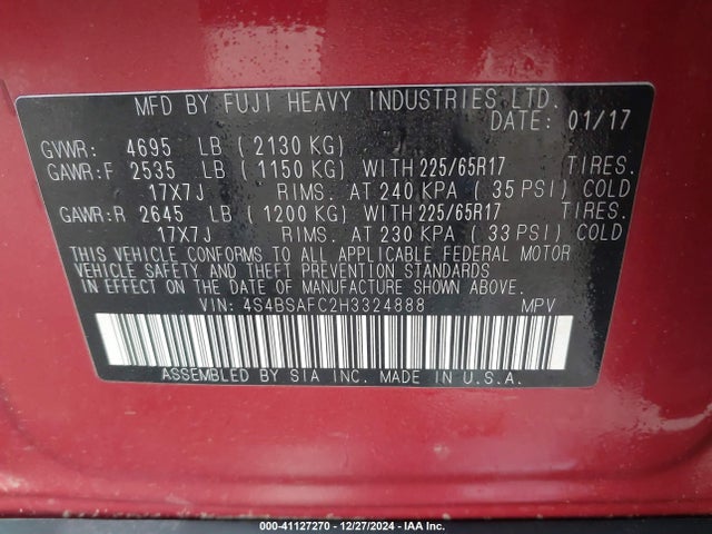 4S4BSAFC2H3324888 Subaru Outback 2.5i Premium