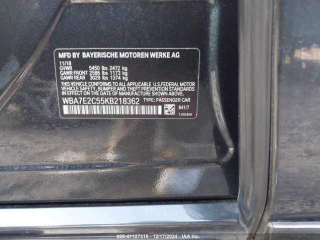 WBA7E2C55KB218362 BMW 740I