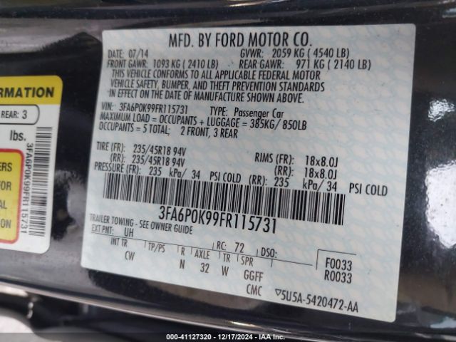 3FA6P0K99FR115731 Ford Fusion Titanium