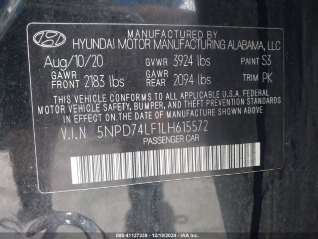 5NPD74LF1LH615572 Hyundai ELANTRA SE