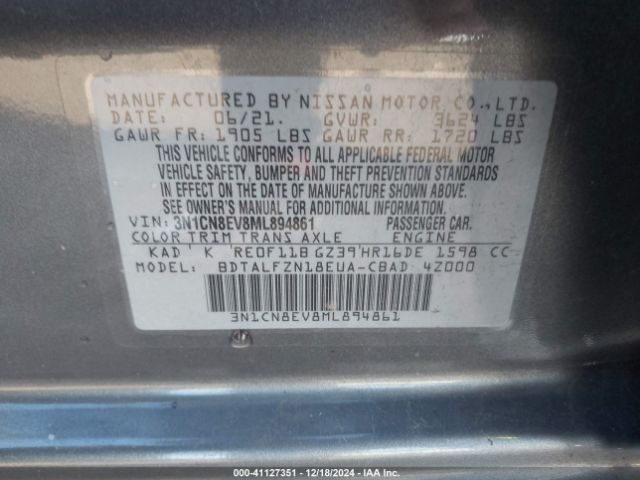 3N1CN8EV8ML894861 Nissan Versa Sv Xtronic Cvt