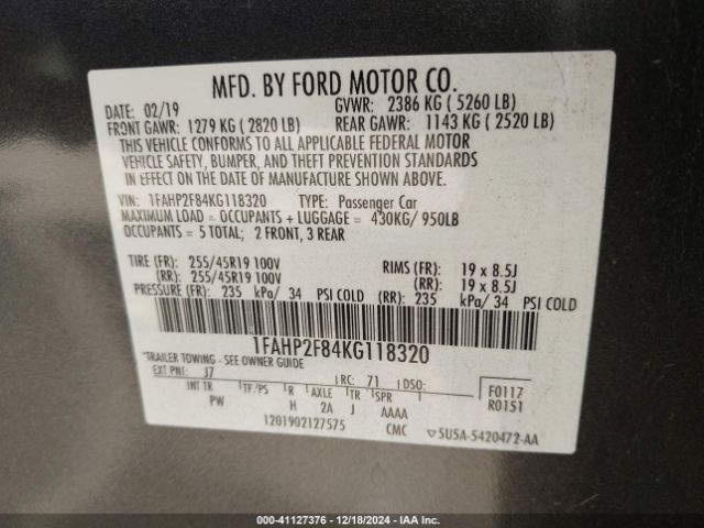 1FAHP2F84KG118320 Ford Taurus Limited