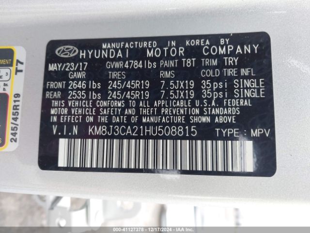KM8J3CA21HU508815 Hyundai Tucson Limited
