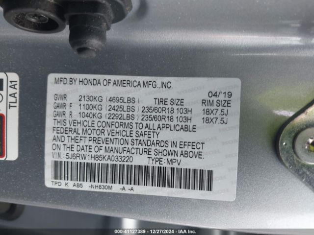 5J6RW1H85KA033220 Honda Cr-v Ex-l