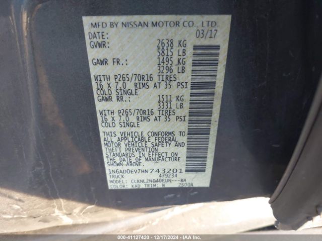 1N6AD0EV7HN743201 Nissan Frontier Sv